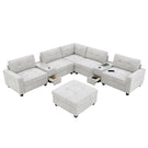 Sectional With Acrylic Table Top U Shaped Couch Set With 2 Consoles USB Charger, Storage Drawers And Pockets Movable Ottoman Tufted Sofa - Furniture Home Direct