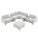 Sectional With Acrylic Table Top U Shaped Couch Set With 2 Consoles USB Charger, Storage Drawers And Pockets Movable Ottoman Tufted Sofa - Furniture Home Direct