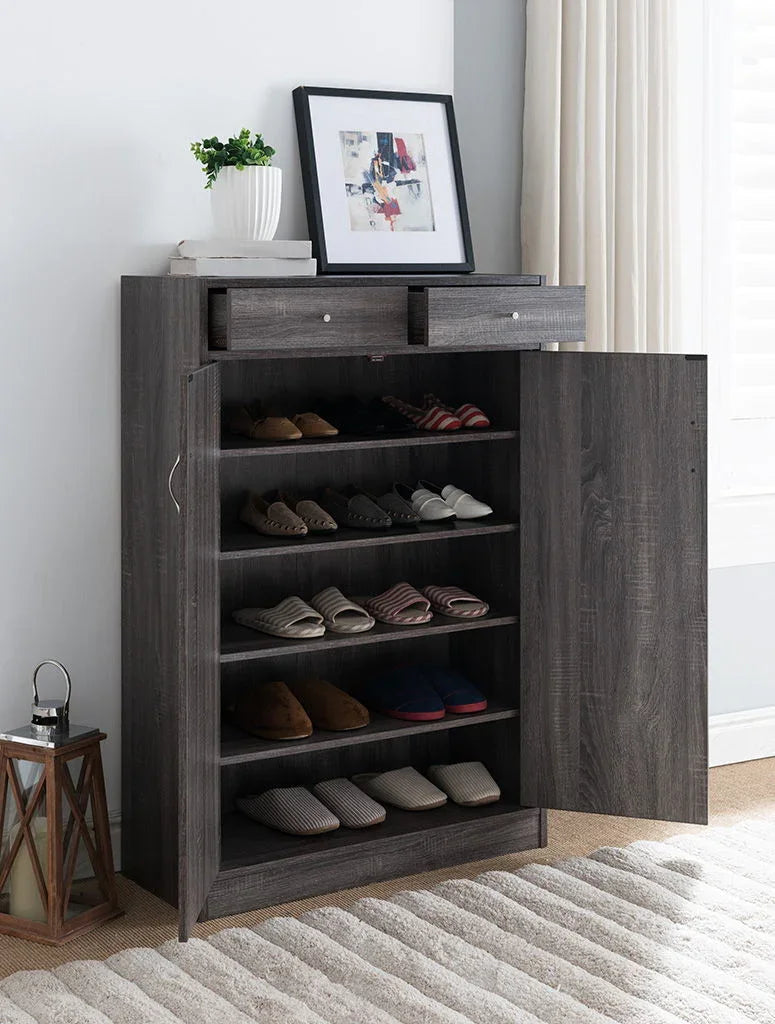 Shoe Storage Cabinet With Fives Shelves, Two Drawers, Fits 15 Pairs Of Shoes - Furniture Home Direct