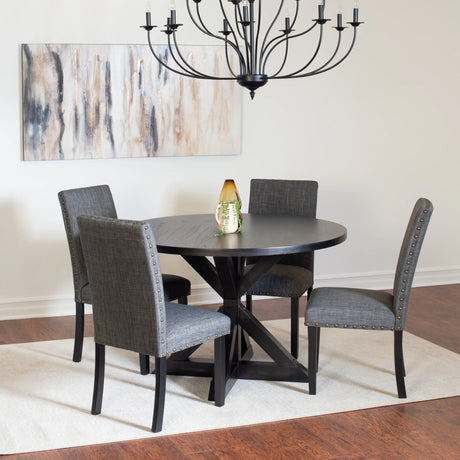 Dining Set Round Table With Upholstered Chairs Black - Furniture Home Direct