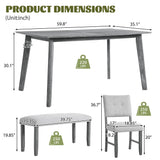 Rustic Farmhouse Dining Room Rectangular Table With 4 Upholstered Chairs And Bench - Furniture Home Direct