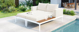 Outdoor Chaise Lounge Modern Cushions Wood Tray Beige - Furniture Home Direct