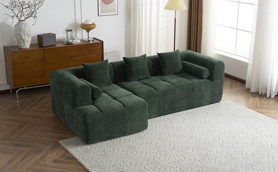Sectional Sofa Modular Tufted Chenille Upholstery Green - Furniture Home Direct