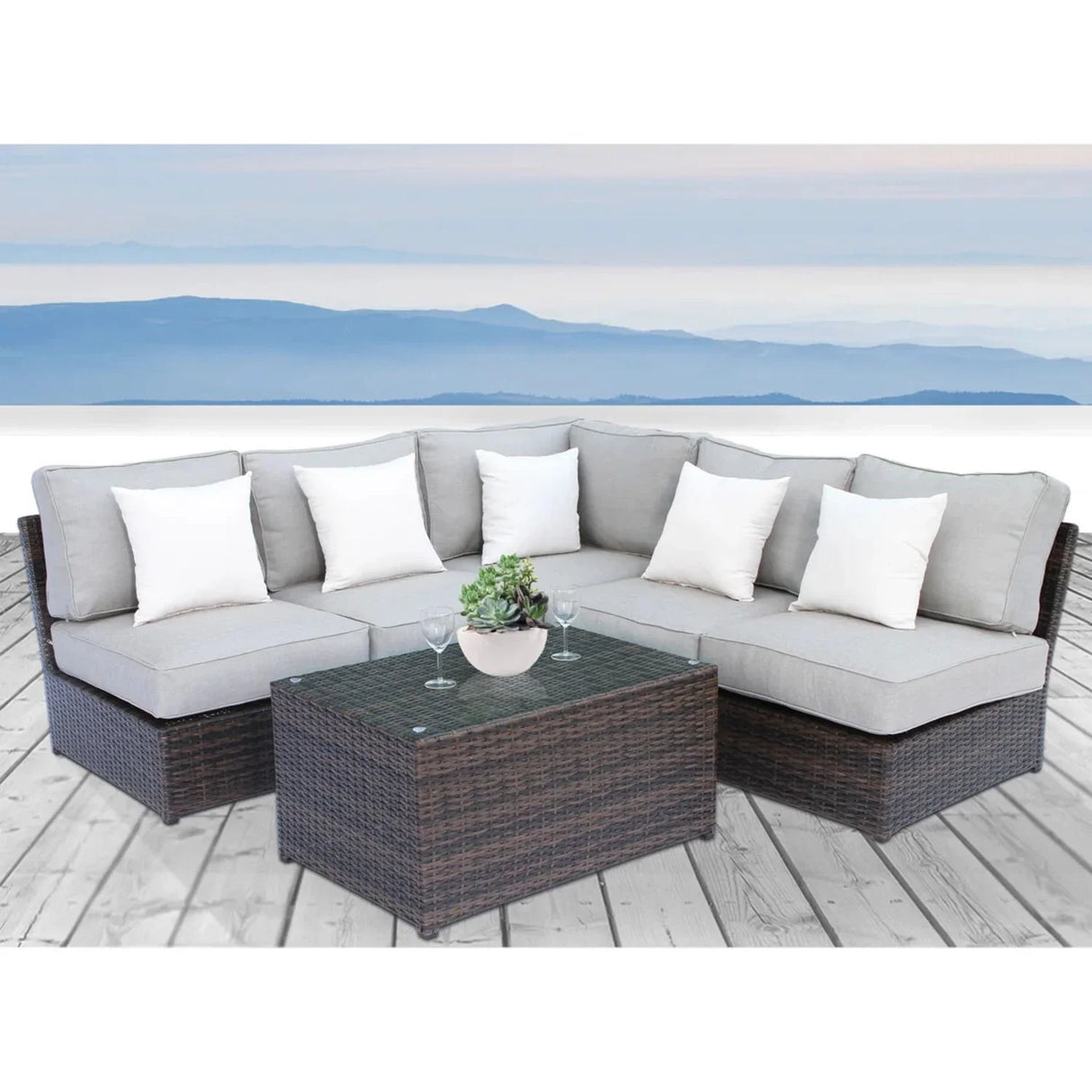 Modular 4 Person Outdoor Seating Group With Cushions - Espresso - Furniture Home Direct