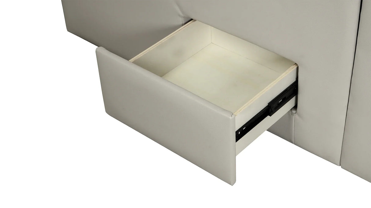 Queen Bed Upholstered Platform with Built in Lighting Beige - Furniture Home Direct
