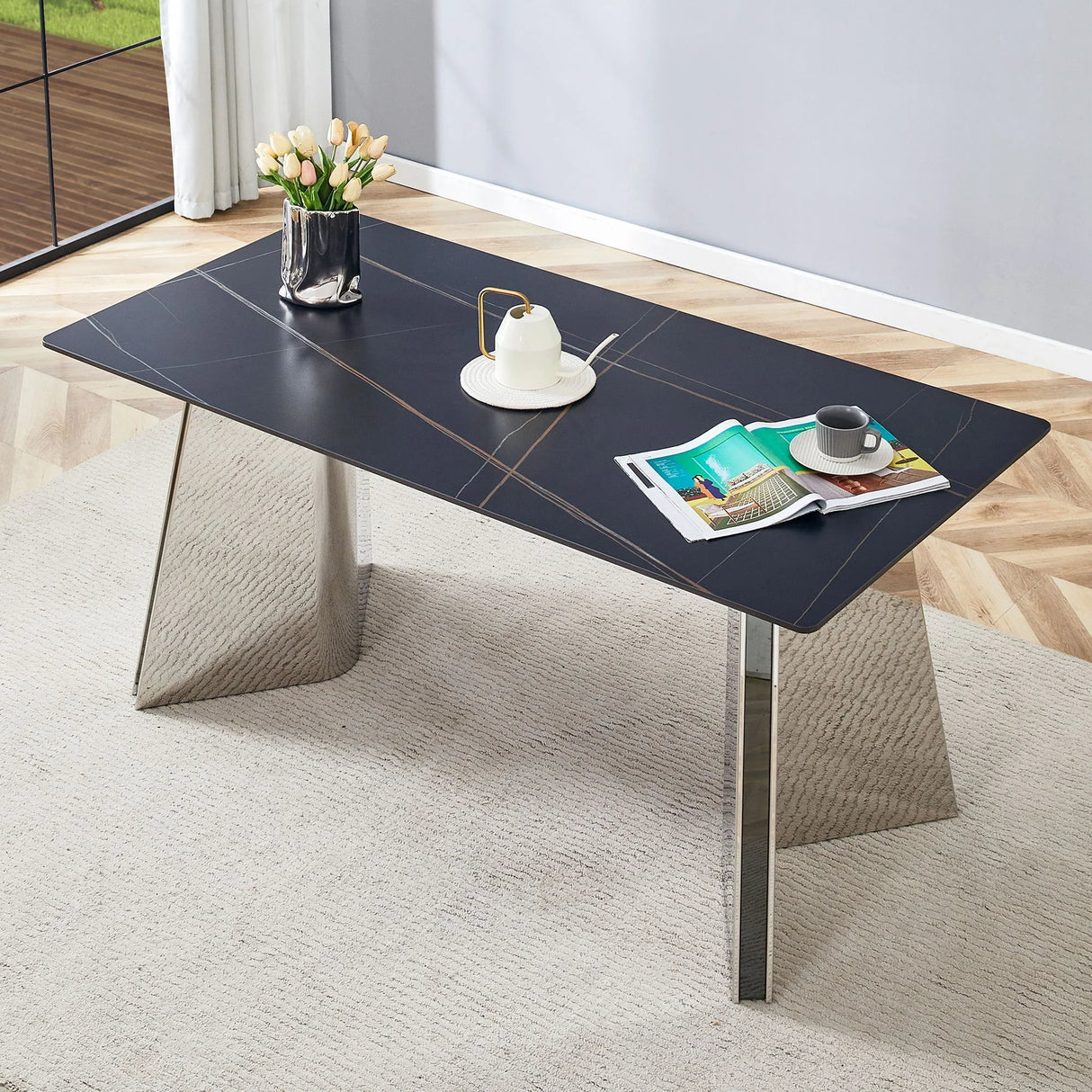 Modern Marble Patterned Dining Table With Stainless Steel Butterfly Legs - Furniture Home Direct