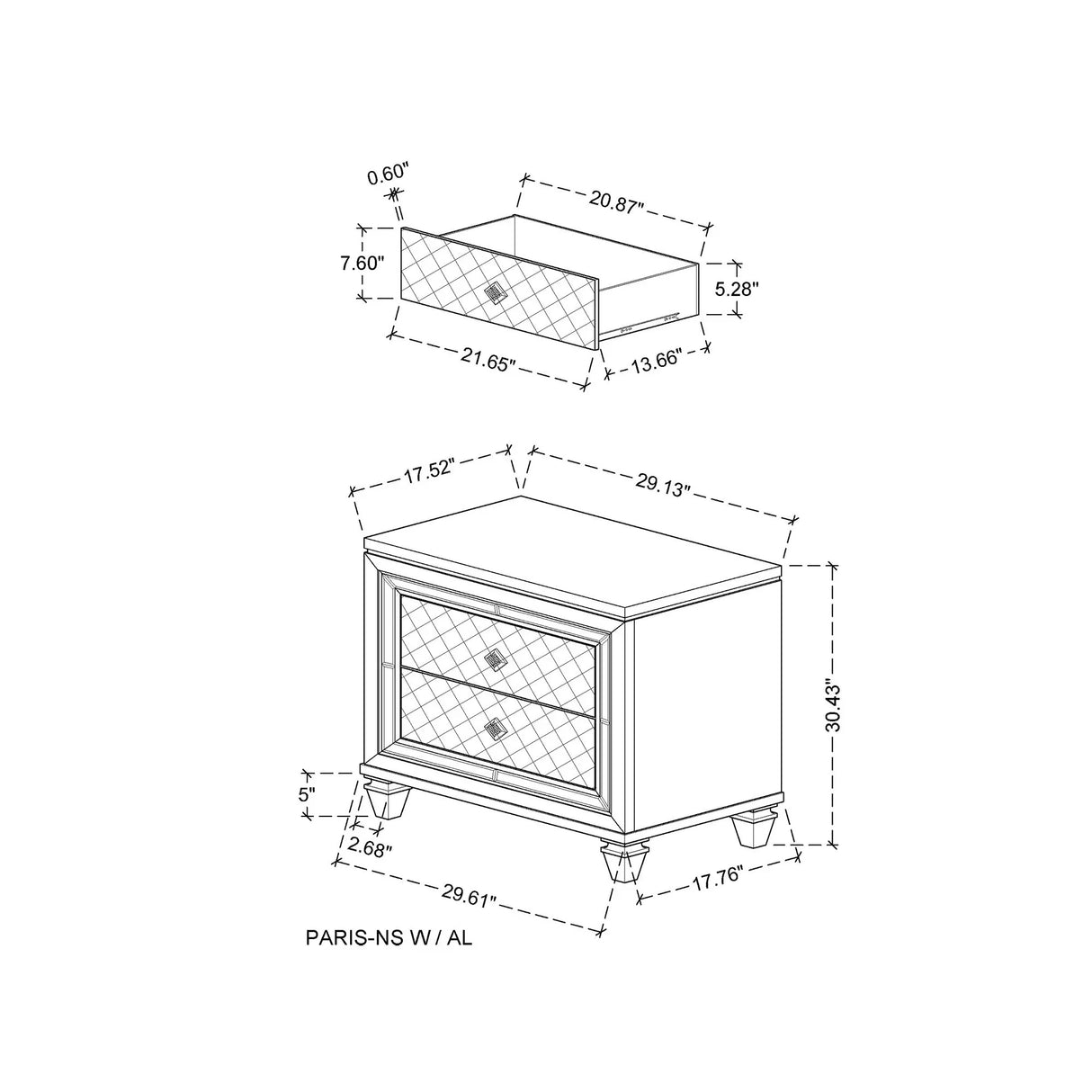 Cross - Glam Nightstand - Champagne - Furniture Home Direct