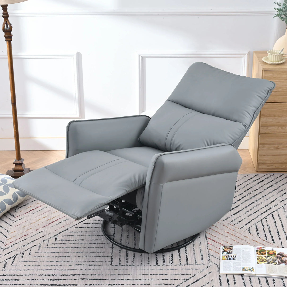 360° Modern Small Rocking Swivel Recliner Chair With Side Pocket - Furniture Home Direct