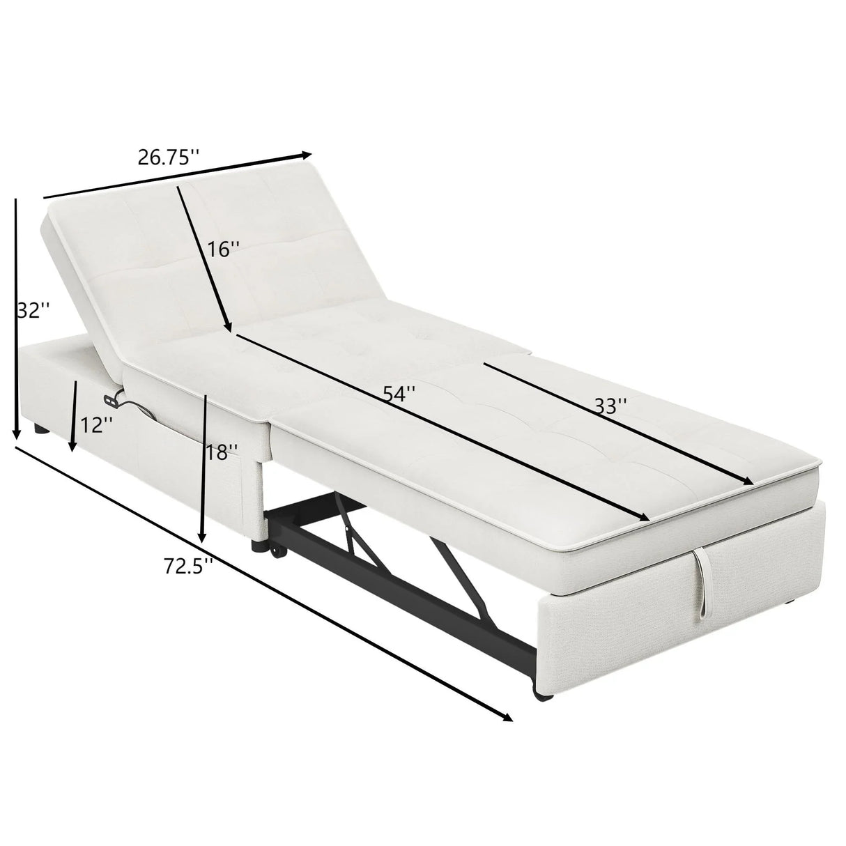4 In 1 Sofa Bed, Multi Function Folding Ottoman Bed With Storage Pocket And USB Port For Small Room Apartment - Furniture Home Direct