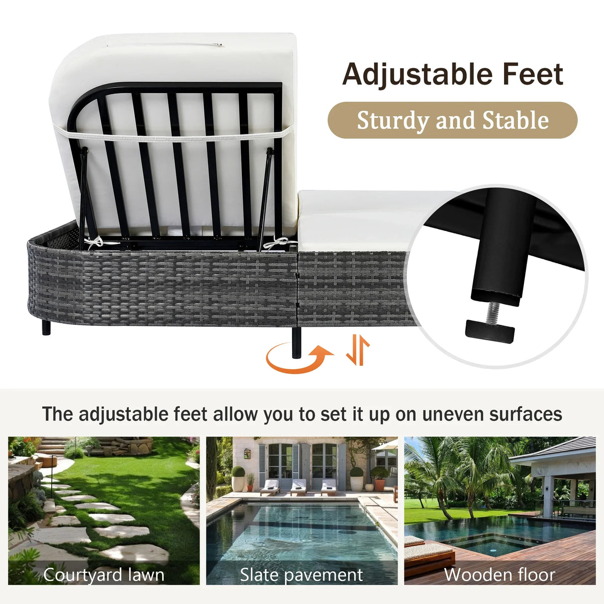 Outdoor Wicker Double Chaise (Black Frame+Beige Cushion) - Furniture Home Direct
