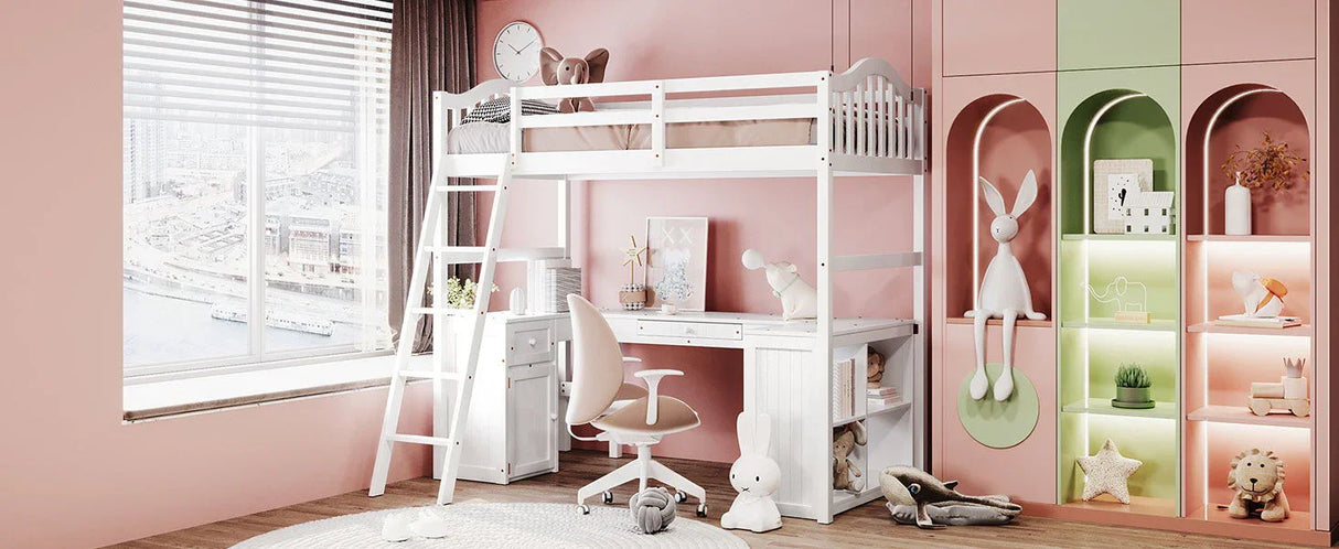 Loft Bed With Drawers, Cabinet, Shelves With Desk - Furniture Home Direct