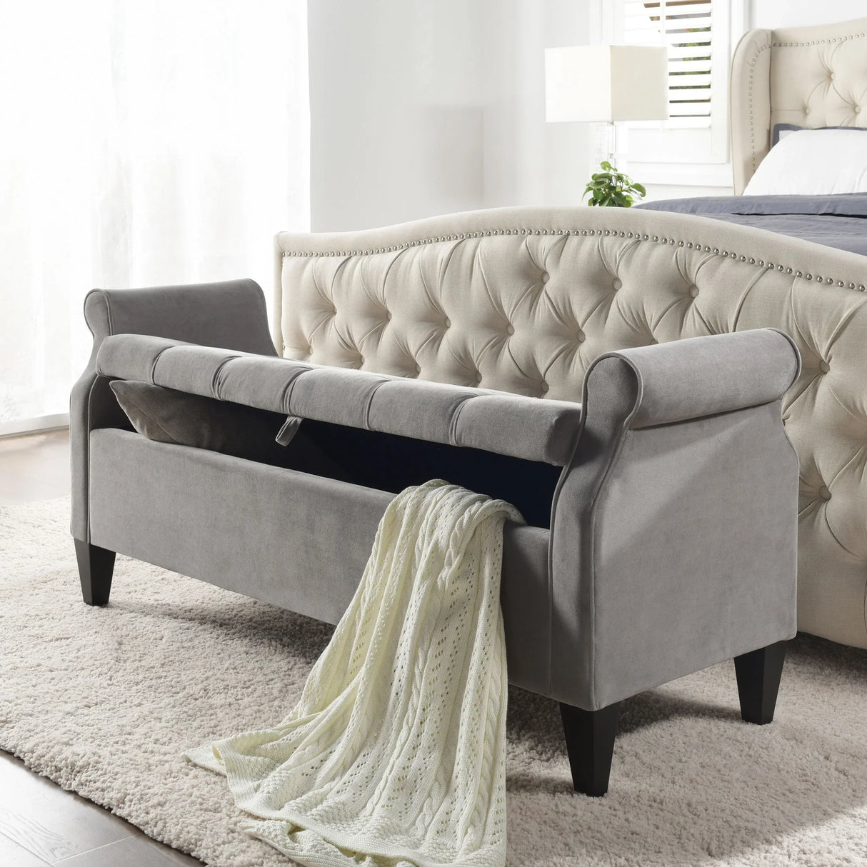 Jacqueline - Tufted Roll Arm Storage Bench - Furniture Home Direct