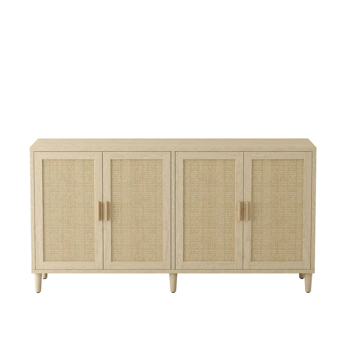 Rattan Buffet Cabinet With Storage, 4 Door Sideboard, Adjustable Shelves - Natural - Furniture Home Direct