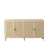 Rattan Buffet Cabinet With Storage, 4 Door Sideboard, Adjustable Shelves - Natural - Furniture Home Direct