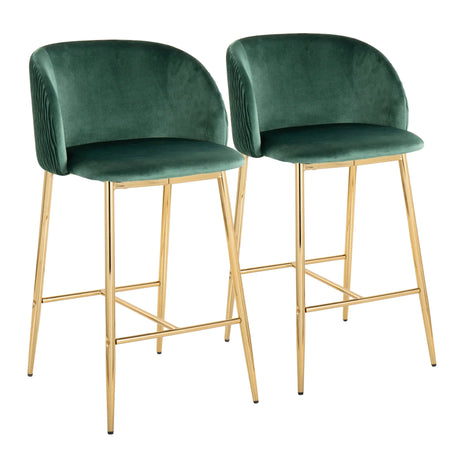 Fran - Pleated Waves Contemporary / Glam Fixed Height Counter Stool (Set of 2) - Furniture Home Direct