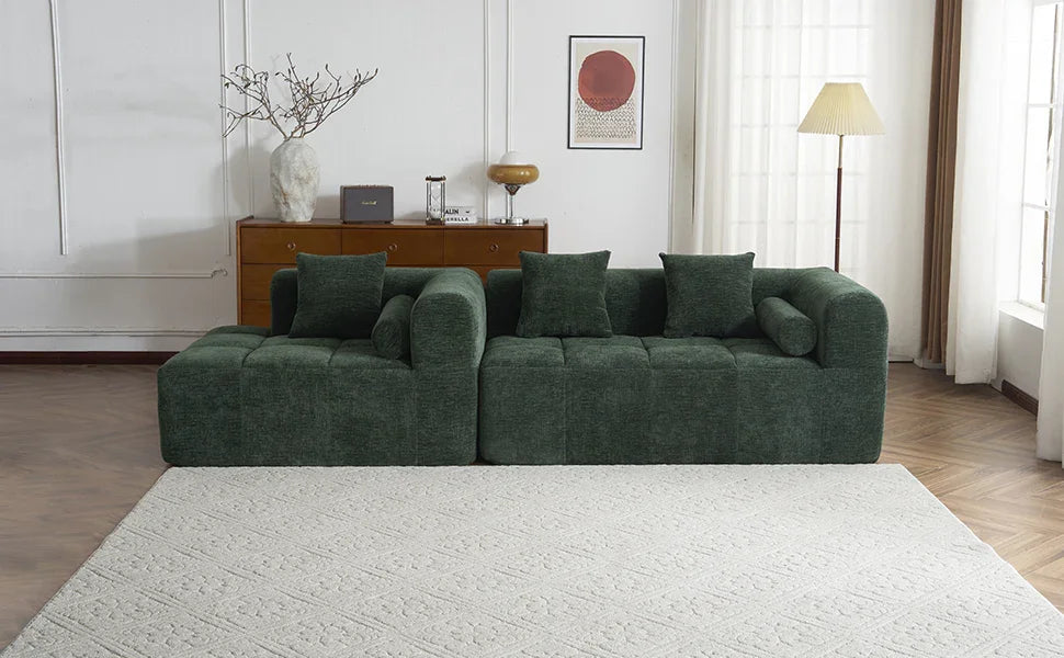 Sectional Sofa Modular Tufted Chenille Upholstery Green - Furniture Home Direct
