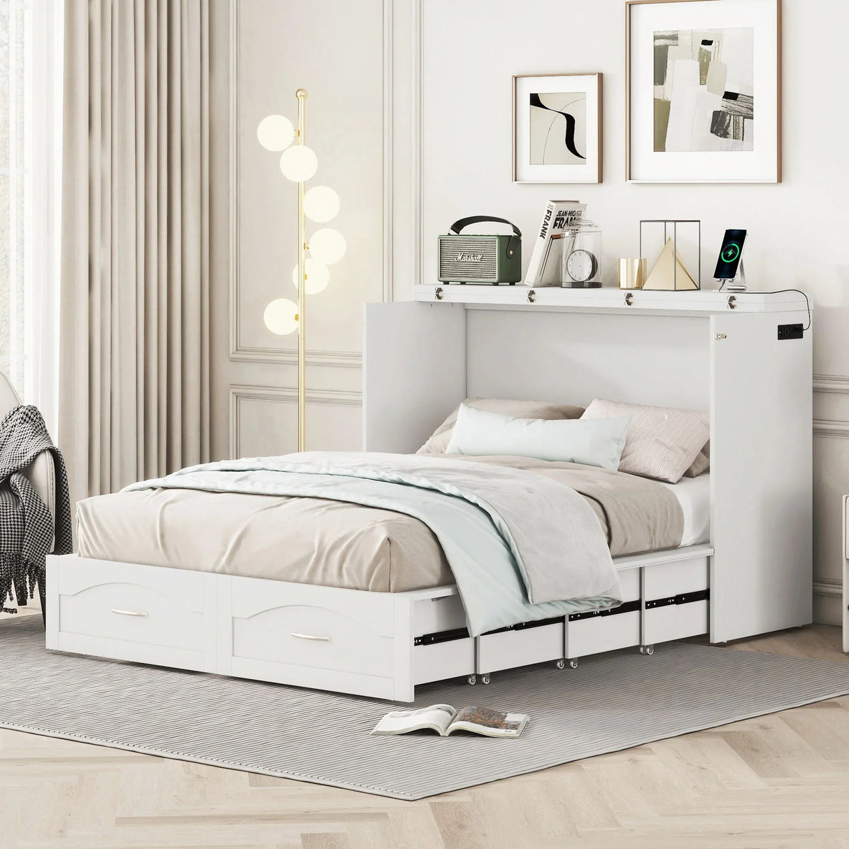 Murphy Wall Bed With Drawer And A Set Of Sockets & USB Ports, Pulley Structure Design - Furniture Home Direct