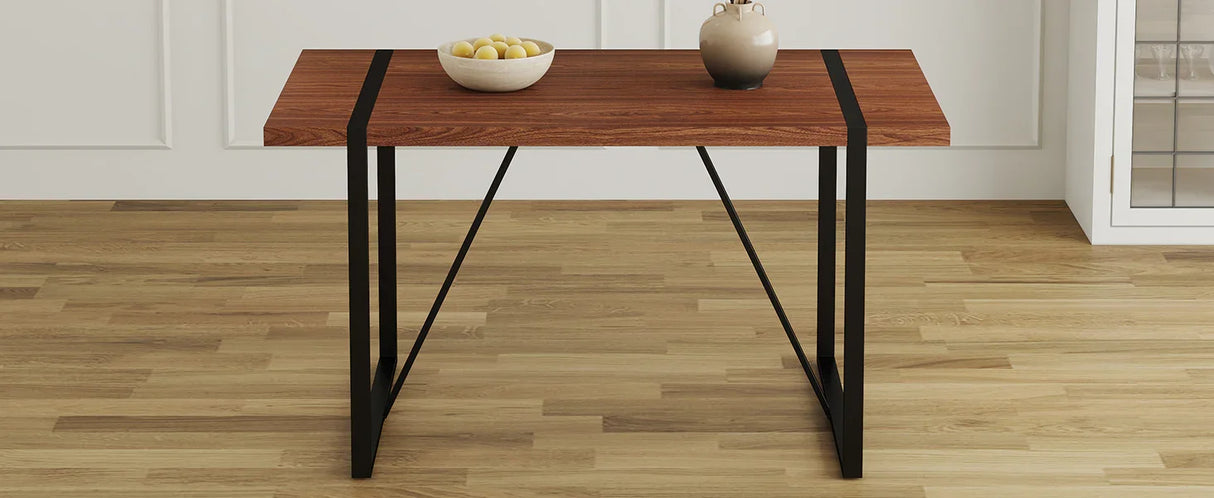 Dining Table Industrial Wood Grain Rectangular Walnut - Furniture Home Direct