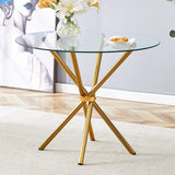 Dining Table Round Glass Top With Gleaming Golden Base Gold - Furniture Home Direct