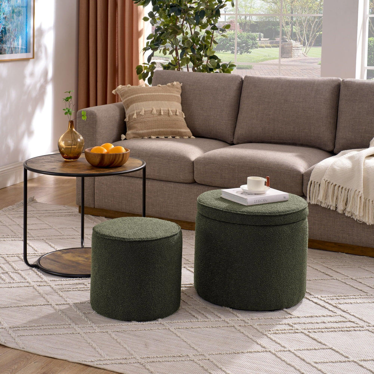 Multi Functional Ottoman And Table Set With Drum Stool - Furniture Home Direct