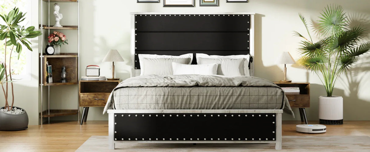King Platform Bed With Upholstered Headboard Dark Gray - Furniture Home Direct