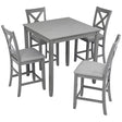 5 Piece Dining Table Set, Wooden Dining Square Table Set For 4 - Furniture Home Direct
