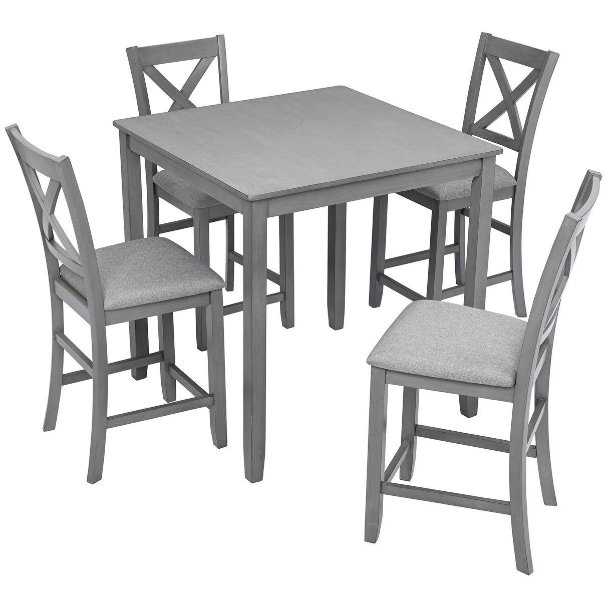 5 Piece Dining Table Set, Wooden Dining Square Table Set For 4 - Furniture Home Direct