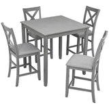 5 Piece Dining Table Set, Wooden Dining Square Table Set For 4 - Furniture Home Direct