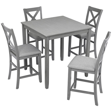5 Piece Dining Table Set, Wooden Dining Square Table Set For 4 - Furniture Home Direct