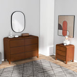 Lionel - Mid-Century Modern Solid Wood 6 Drawer Dresser - Brown - Furniture Home Direct