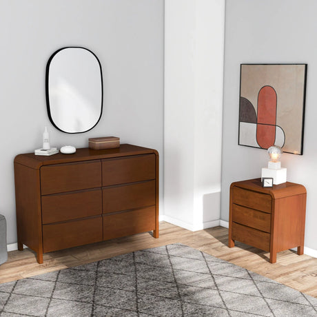 Lionel - Mid-Century Modern Solid Wood 6 Drawer Dresser - Brown - Furniture Home Direct