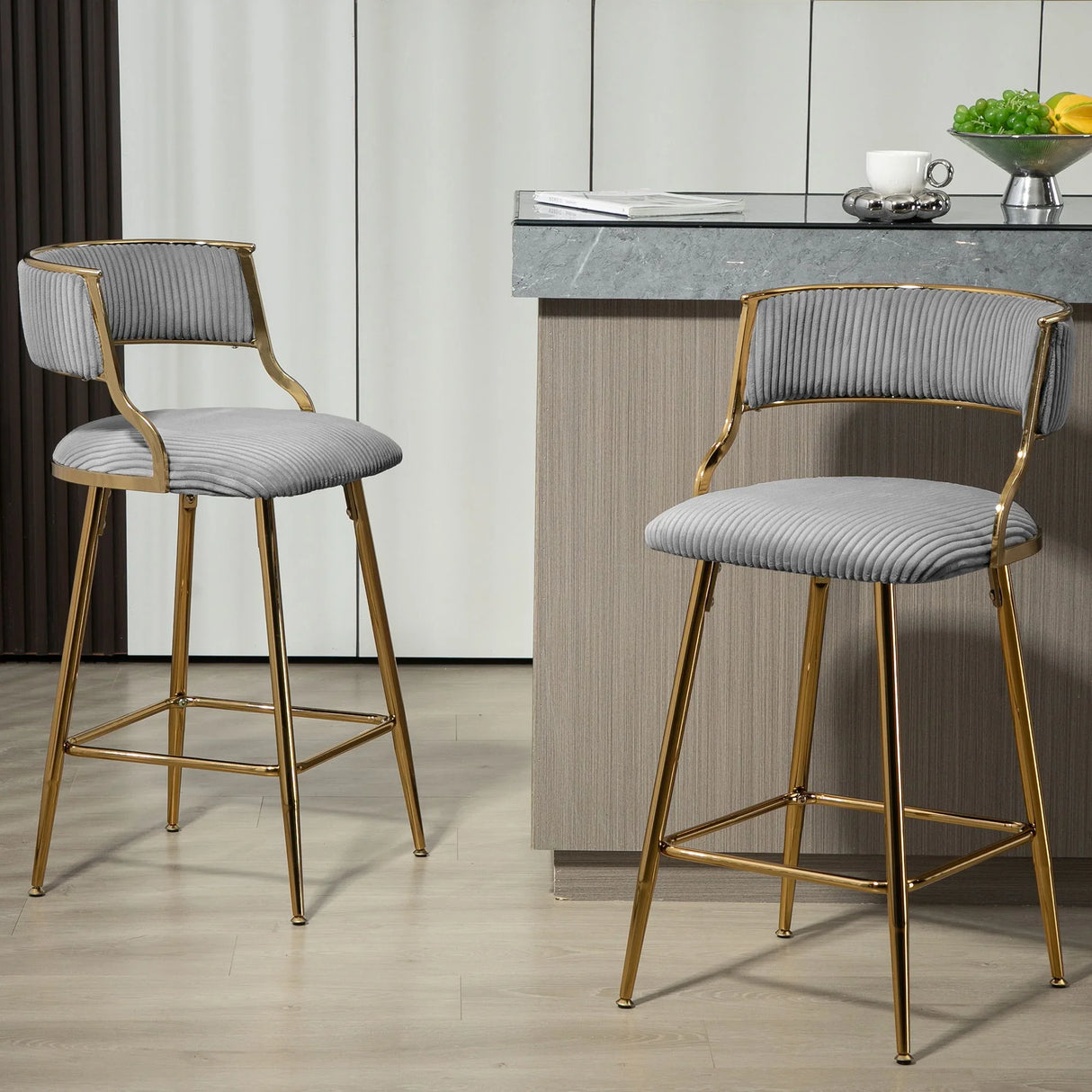 Counter Height Bar Stools With Powder Coating Base And Footrest (Set of 2) - Beige - Furniture Home Direct