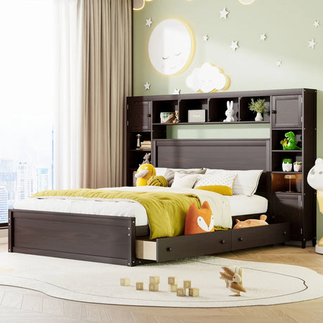 Bed With All In One Cabinet, Shelf And Sockets - Furniture Home Direct