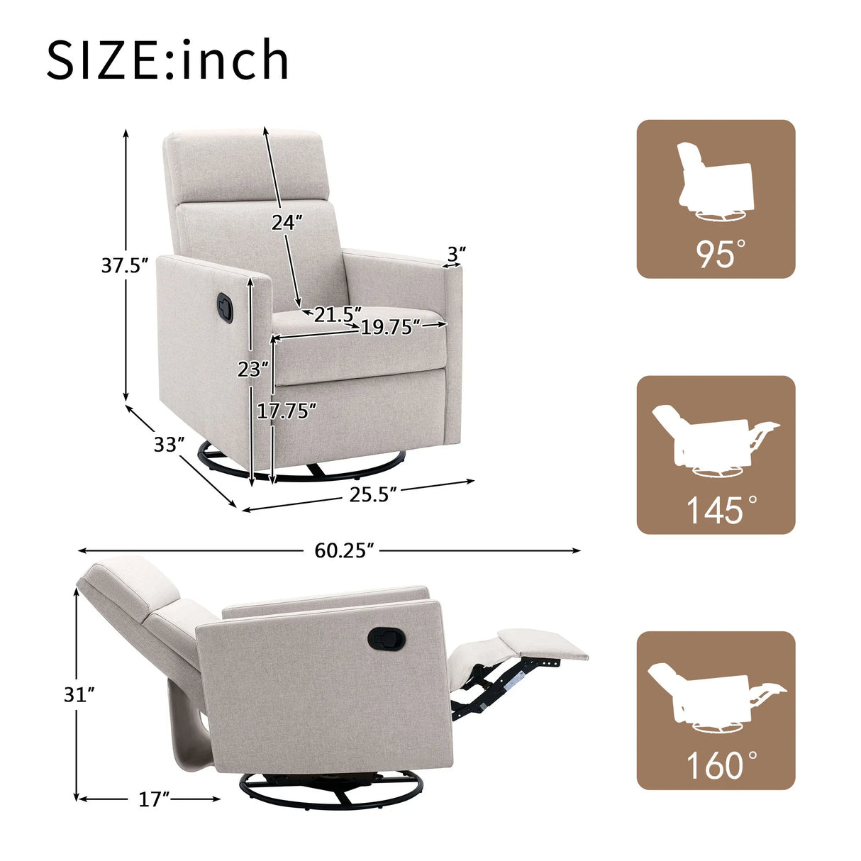Modern Upholstered Rocker Nursery Chair Plush Seating Glider Swivel Recliner Chair - Furniture Home Direct