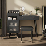 Modern Makeup Vanity Desk With Drawers Cabinet & Charging Port Engineered Wood Space Saving Design For Small Places - Black - Furniture Home Direct