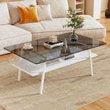 Rectangle Coffee Table, Tempered Glass Tabletop With Metal Legs - Furniture Home Direct