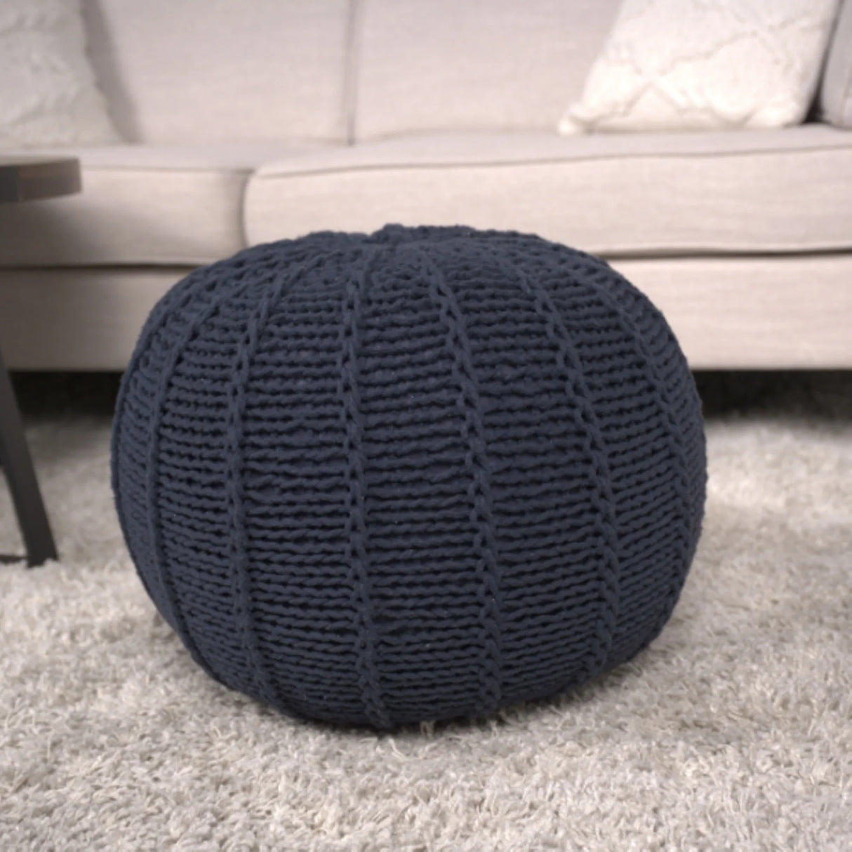 Bordeaux - Knitted Cotton Round Pouf Ottoman And Floor Cushion - Furniture Home Direct