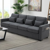 4 Seater Modern Linen Sofa With Armrest Pockets And 4 Pillows, Minimalist Style Couch For Living Room - Furniture Home Direct