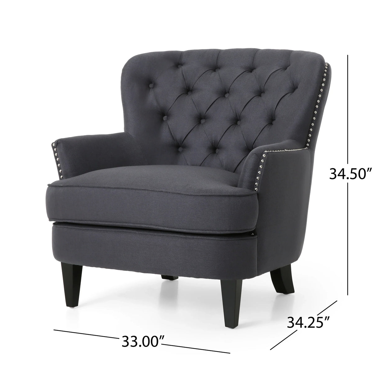 Club Chair and Ottoman Tufted Set with Nailhead Gray - Furniture Home Direct