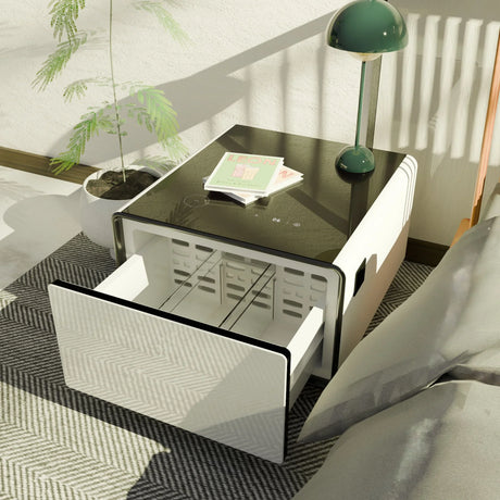 Modern Smart Side Table With Built-In Fridge, Wireless Charging, Temperature Control, Power Socket, USB Ports, Outlet Protection, Induction Light - Furniture Home Direct