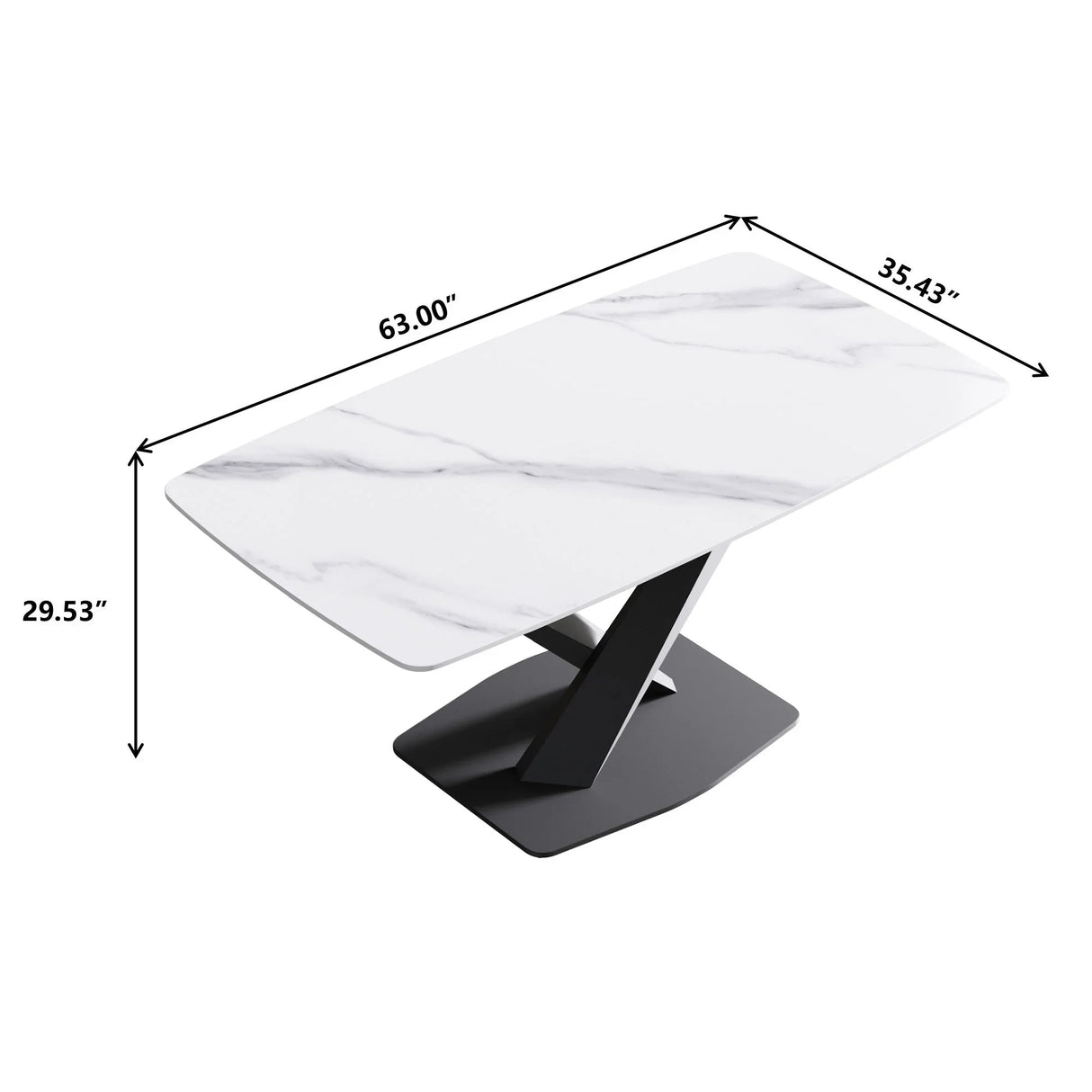 63" Modern Artificial Stone Dining Table, 6 People - White / Black - Furniture Home Direct