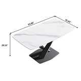 63" Modern Artificial Stone Dining Table, 6 People - White / Black - Furniture Home Direct