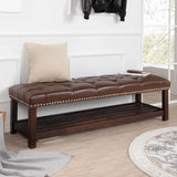 Bedroom End Of Bed Bench Tufted Upholstered End Of Bed Bench End Of Bed Entrance Shoe Bench With Nailhead Trim And Shelf Bedroom Upholstered Leather Bench Living Room Shoe Rack Footstool - Furniture Home Direct