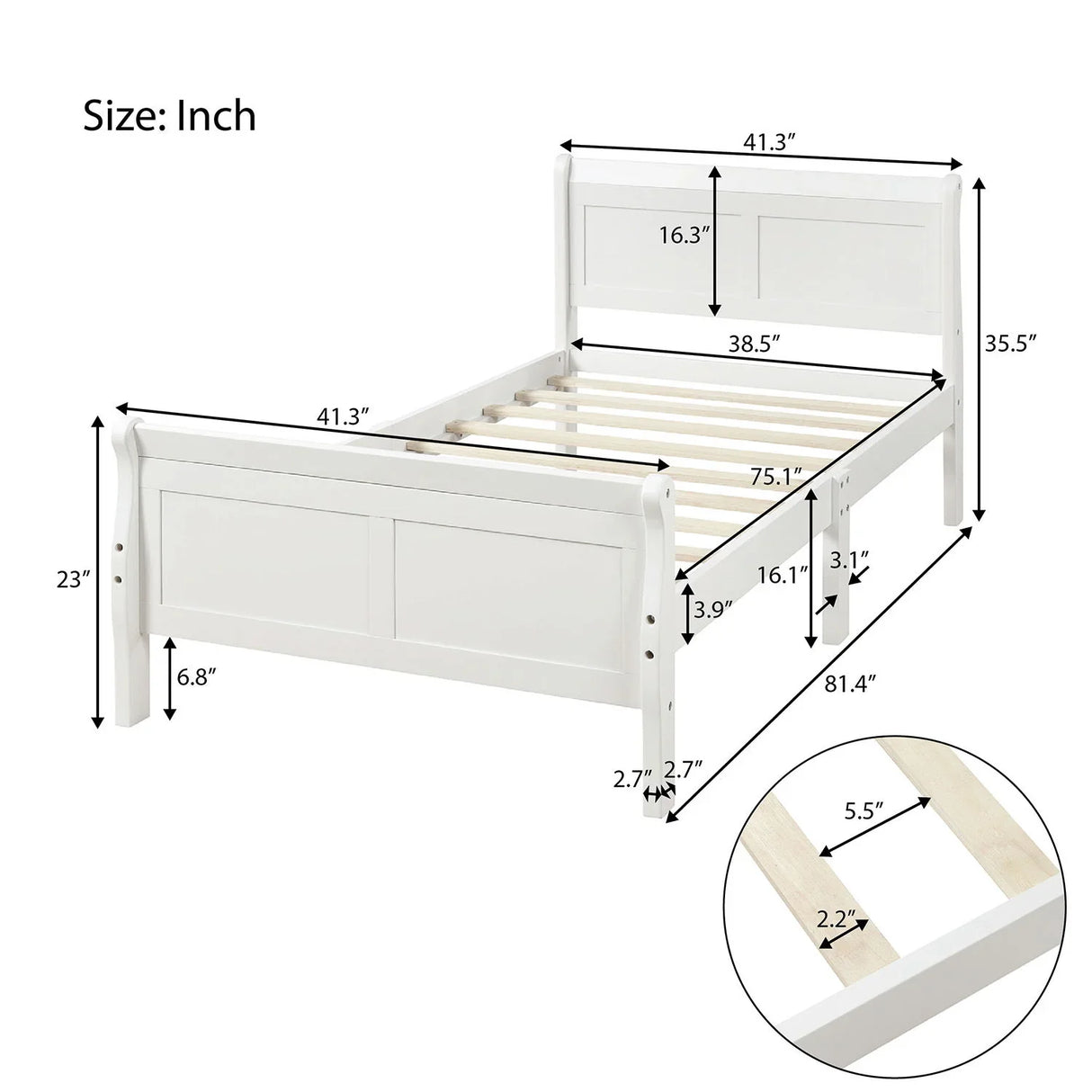 Platform Bed Frame Mattress Foundation Sleigh Bed With Headboard / Footboard / Wood Slat Suppor - Furniture Home Direct