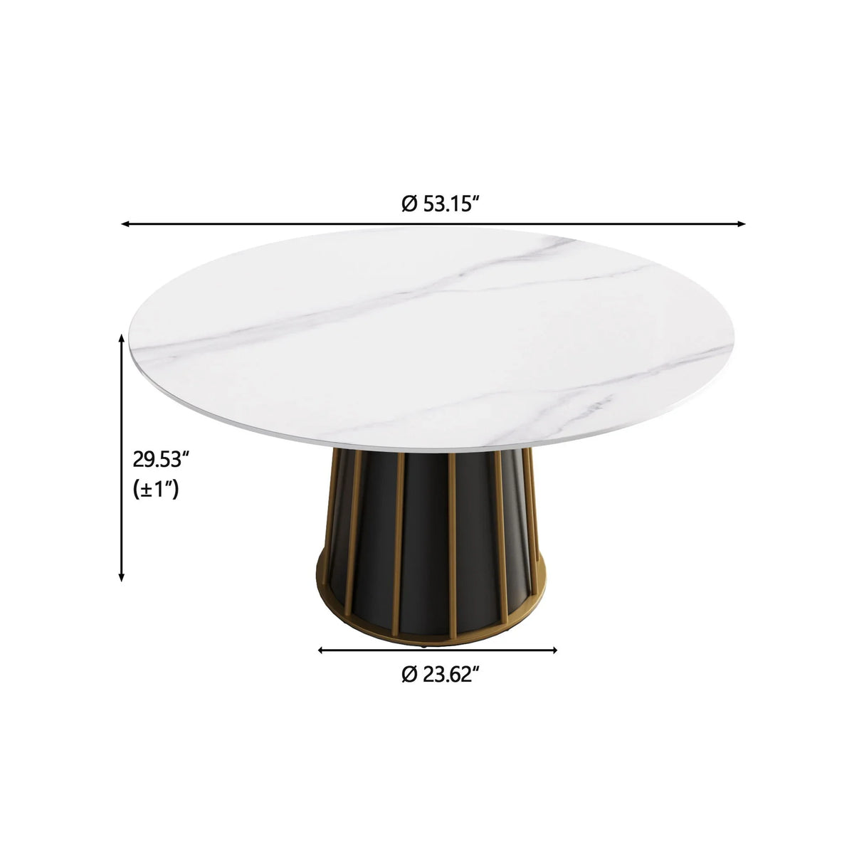 53.15" Modern Artificial Stone Round Panel Metal Iron Base Dining Table, Can Accommodate 6 People, (Not Including Chairs) - White / Black - Furniture Home Direct