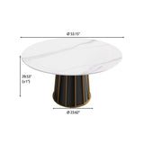 53.15" Modern Artificial Stone Round Panel Metal Iron Base Dining Table, Can Accommodate 6 People, (Not Including Chairs) - White / Black - Furniture Home Direct