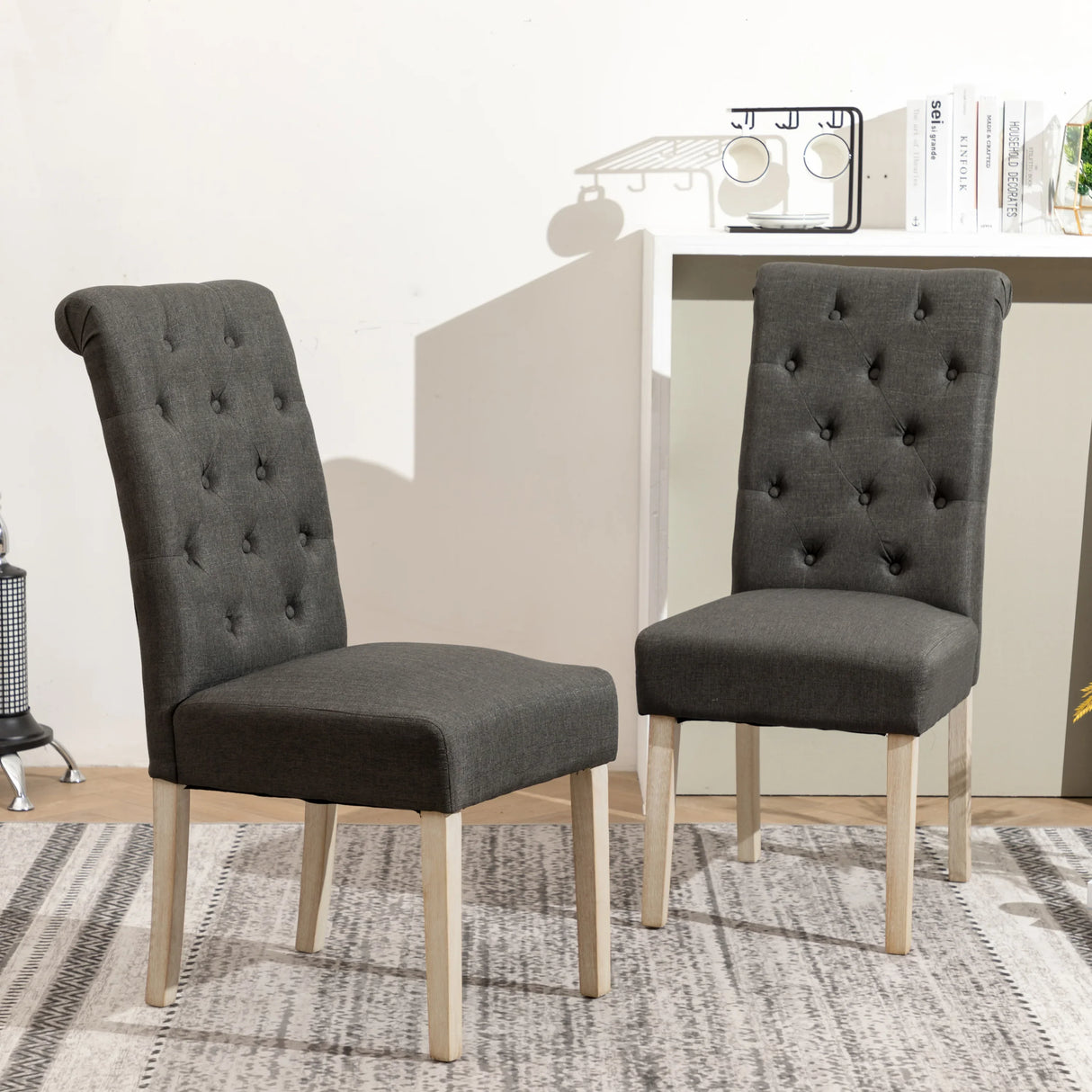 Dining Set Round Table With Tufted Chairs Charcoal - Furniture Home Direct