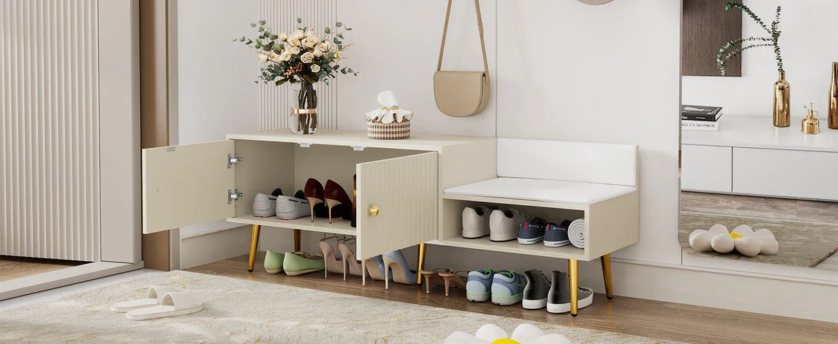 Modern Shoe Storage with Upholstered Cushions - Antique White - Furniture Home Direct