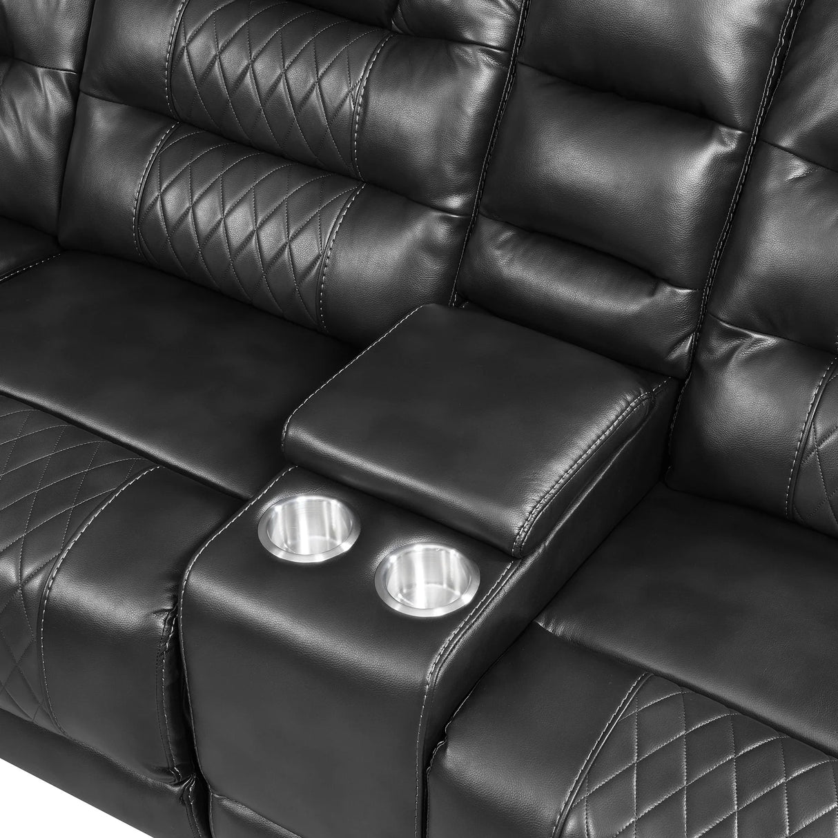 Sectional Sofa Manual Reclining With LED Light Strips Black - Furniture Home Direct