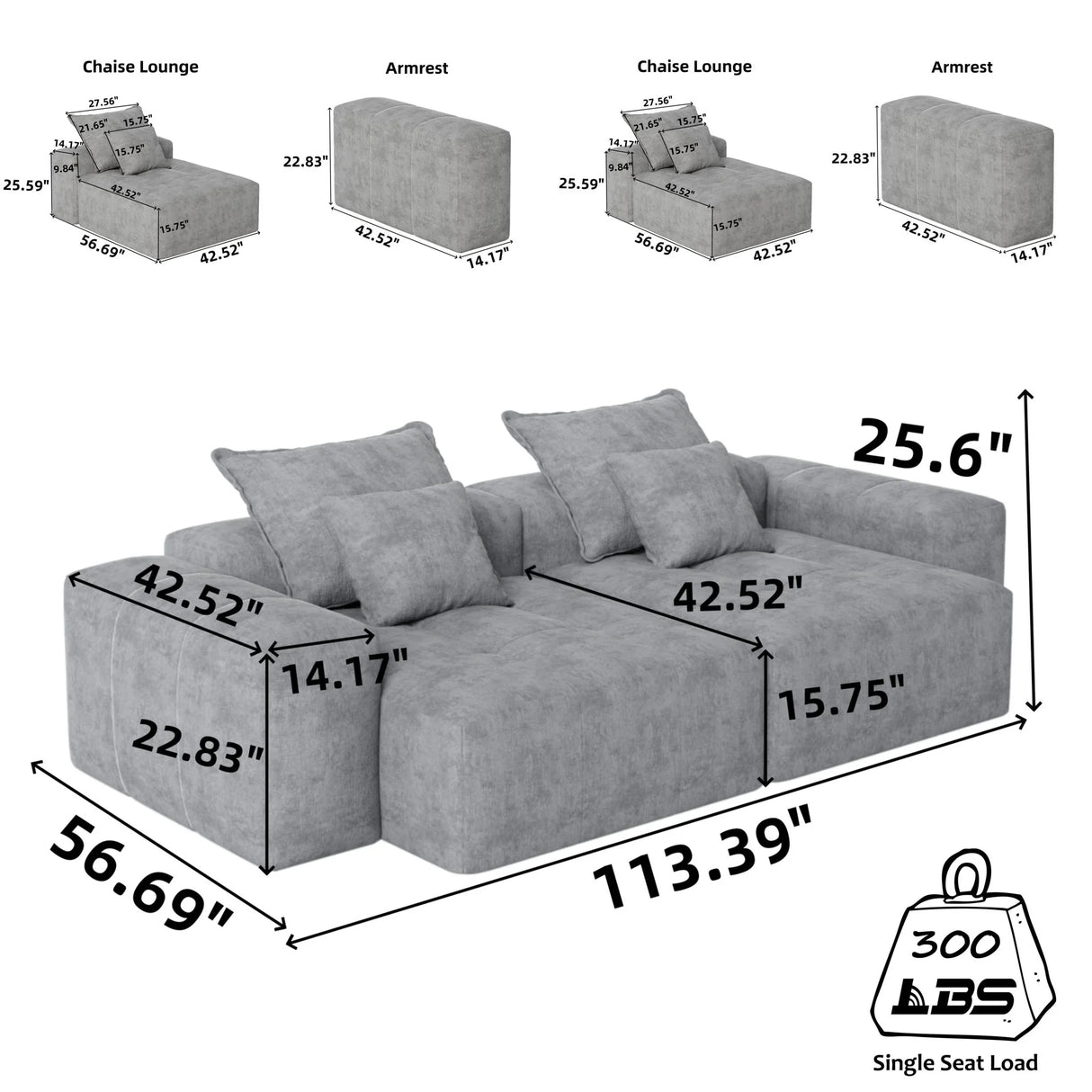 Modern Oversized Diy Combination Modular Sectional Sofa With Pillows - Furniture Home Direct